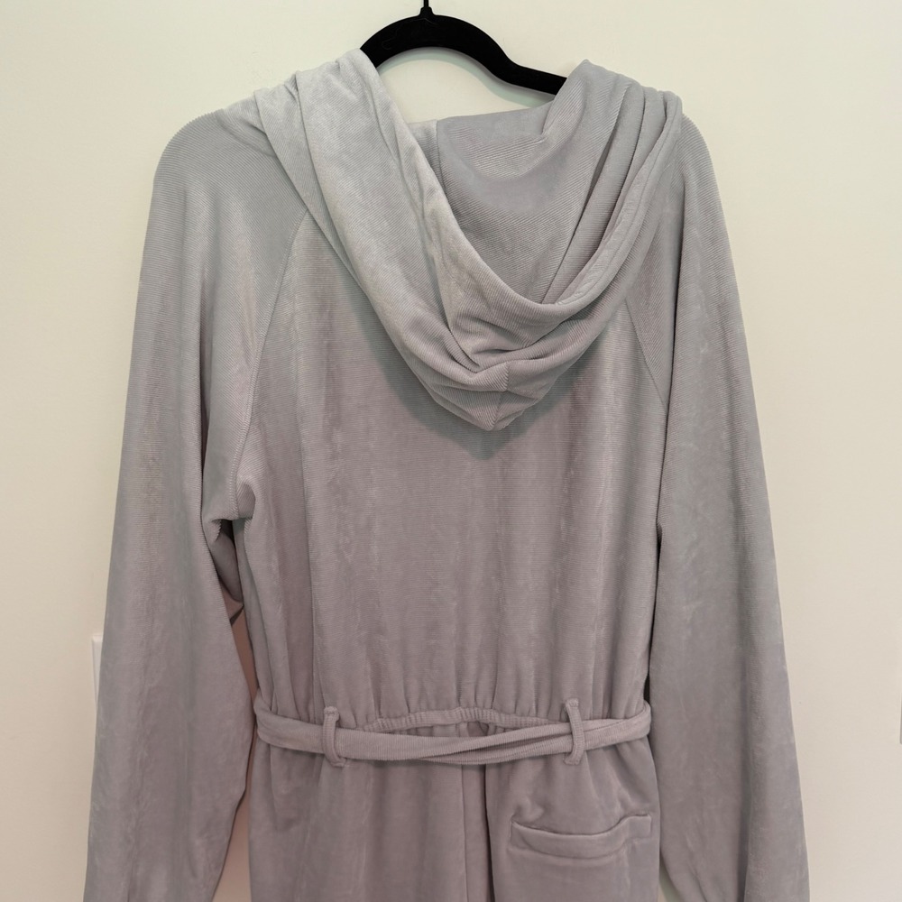 Saturday Sunday Anthropologie Grey Ribbed Velour Hooded Zip Up Jumpsuit‎ Medium - Picture 3 of 5